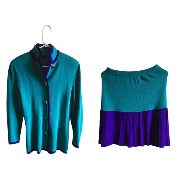 Made in Usa Jackets & Blazers - Vtg 80s Authentic Made In Usa Jewel Tone Knit Power Suit Teal & Royal Purple